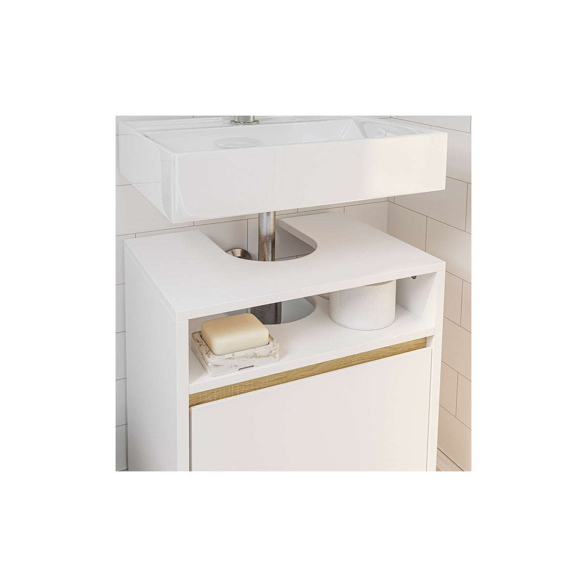 Meuble sous-vasque SoBuy à 1 porte - Blanc - 40 x 36 x 60 cm - Avec compartiment ouvert, style moderne