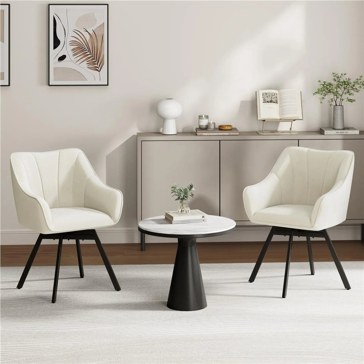 Chaise de salle à manger pivotante à 360° Yaheetech en velours, 55 x 58,5 x 82 cm – Beige élégant – Polyester et métal