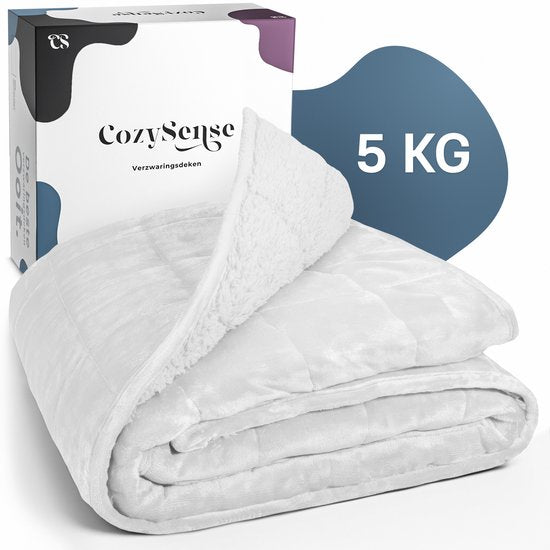 Couverture lestée CozySense® 5 kg - Couverture lestée - Couverture lestée - GLASS-Flow® Distribution de la pression - 135x200 - Velours flanelle & Sherpa - Hypoallergénique - Blanc
