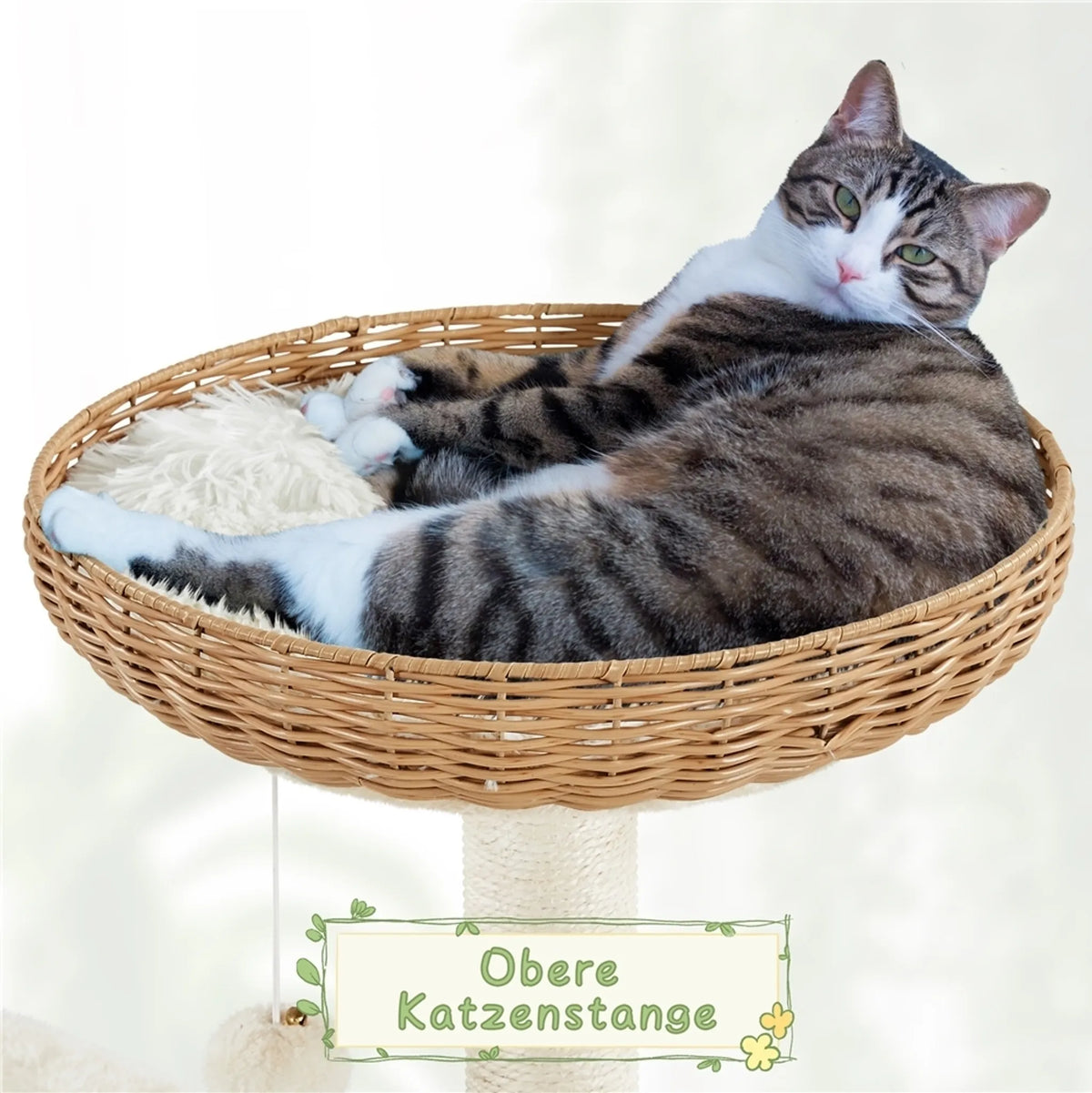 Yaheetech : Arbre à chat avec panier en rotin - 137,5 cm de haut - 54 x 48 cm - Beige