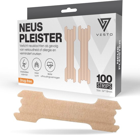 Vesto® 100 Pieces Anti Snore Plasters - Bandelettes nasales - Ronflement - Écarteur nasal - Produits pour un meilleur sommeil - Plâtres nasaux pour la nuit