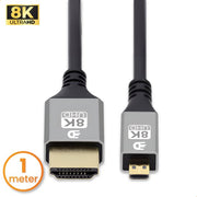 Drivv. Câble Premium Micro HDMI vers HDMI 2.1 - 8K 60Hz / 4K 120Hz Ultra HD - Convient aux caméras, GoPro, ordinateurs - 1 mètre - Gris