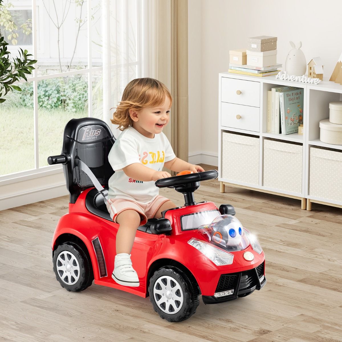 Voiture à roulettes 3-en-1 Coast avec poignée de poussée - compartiment de rangement - pare-soleil réglable - rouge