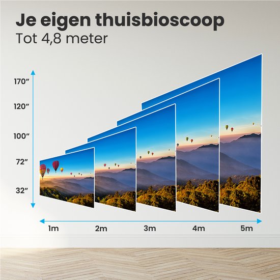 Auronic Beamer 10 000 lumens - 1080p Full HD - Diffusion depuis votre téléphone - Wi-Fi - Mini-projecteur intelligent - Câble HDMI - Télécommande - Noir