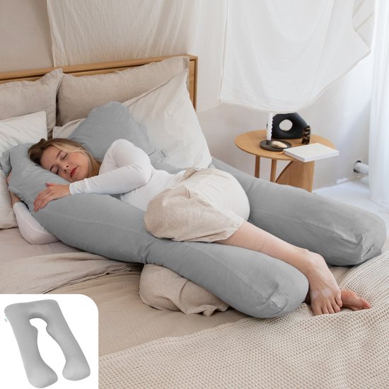 Oreiller de grossesse Litollo® XXL - Oreiller d'allaitement - Oreiller de corps - Body pillow - 280 cm - Housse amovible - Gris
