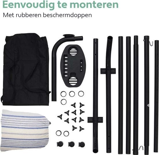 Hamac Vita5 avec support - 2 personnes - Porte-gobelet inclus - 205kg de poids - Bleu/Blanc