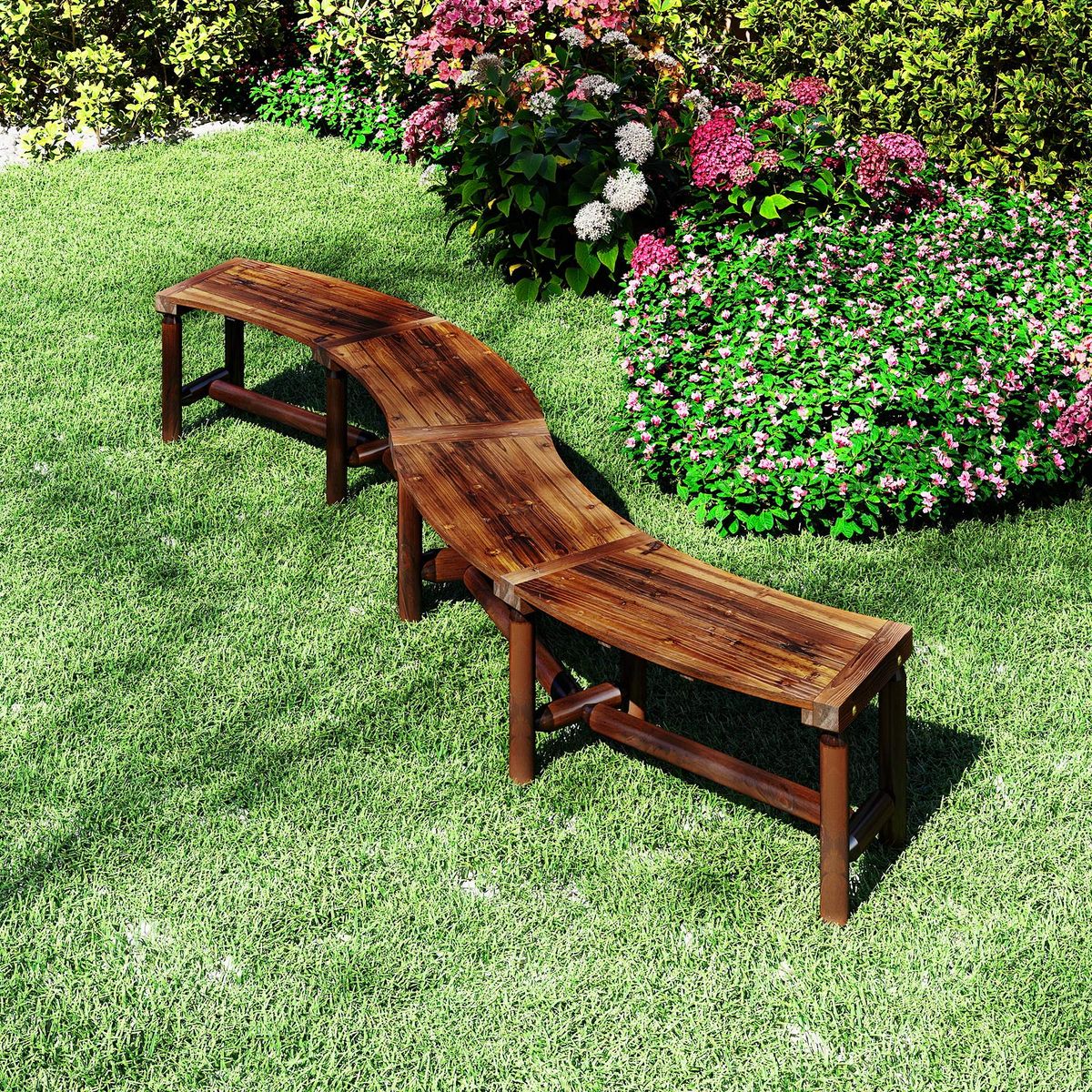 Banc de jardin incurvé Coast - bois massif - pour 2 à 3 personnes - marron rustique