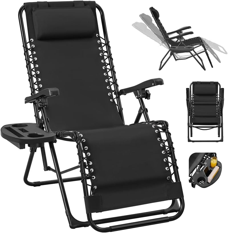 Chaise longue Yaheetech Zero-Gravity - Dossier et appui-tête réglables - Pliable - 166 x 63,5 x 67 cm - Gris foncé