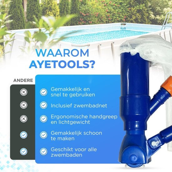 AyeTools Aspirateur de piscine - avec filet de récupération - Bleu