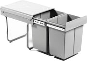 Poubelle de tri - Homra - 2x20L - Encastrable - 2 compartiments amovibles - Poubelle de cuisine - Gris