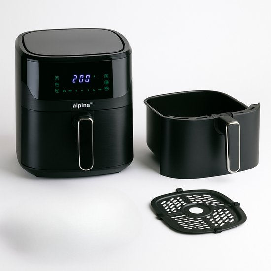 Alpina Airfryer XL - Friteuse à air chaud 6 L - Air Fryer pour 2 à 5 personnes - Four à air chaud avec écran tactile numérique - Température réglable de 80 à 200 degrés - Fonction minuterie - 8 programmes de cuisson