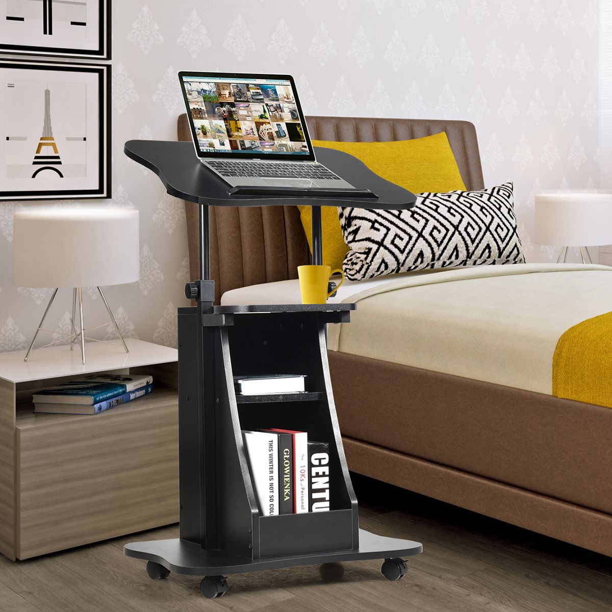 Chariot pour ordinateur portable Coast - réglable en hauteur - plateau inclinable - avec espace de rangement - noir