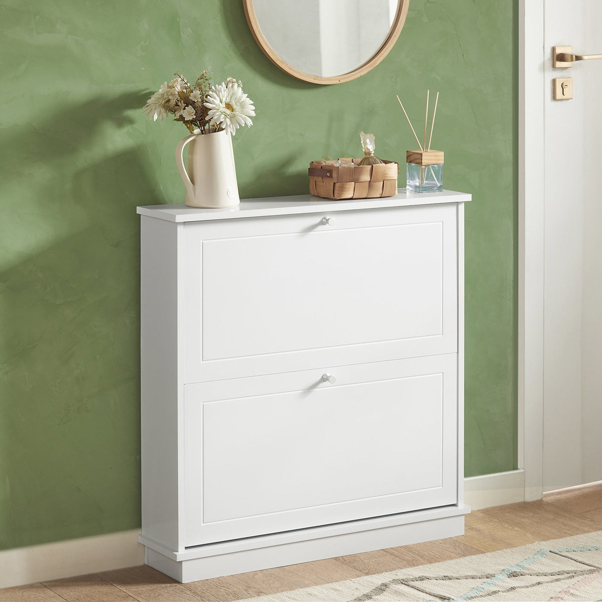 SoBuy Meuble à chaussures avec 2 tiroirs - MDF - 76 x 18 x 78 cm - Blanc
