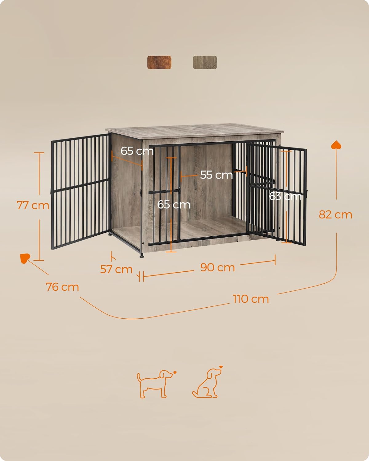 Cage pour chien Feandrea DEGWOOD, style meuble - 110 × 76 × 82 cm - grège/noir