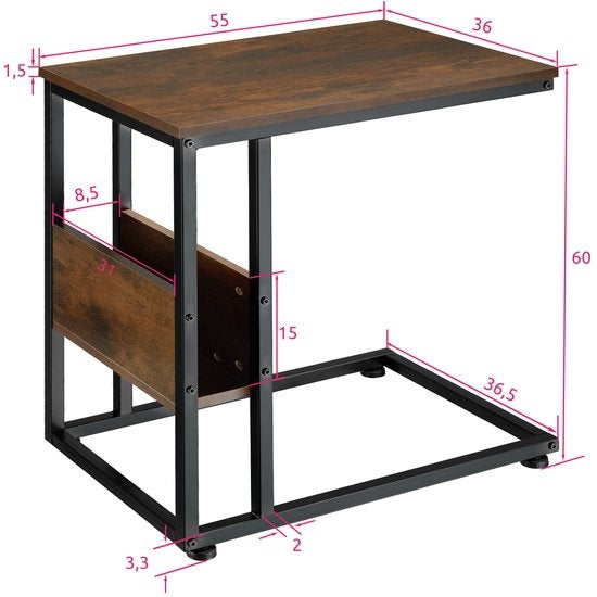 tectake® - Table d'appoint Wigan industrial dark- dim. 55 x 36,5 x 60 cm - 404277