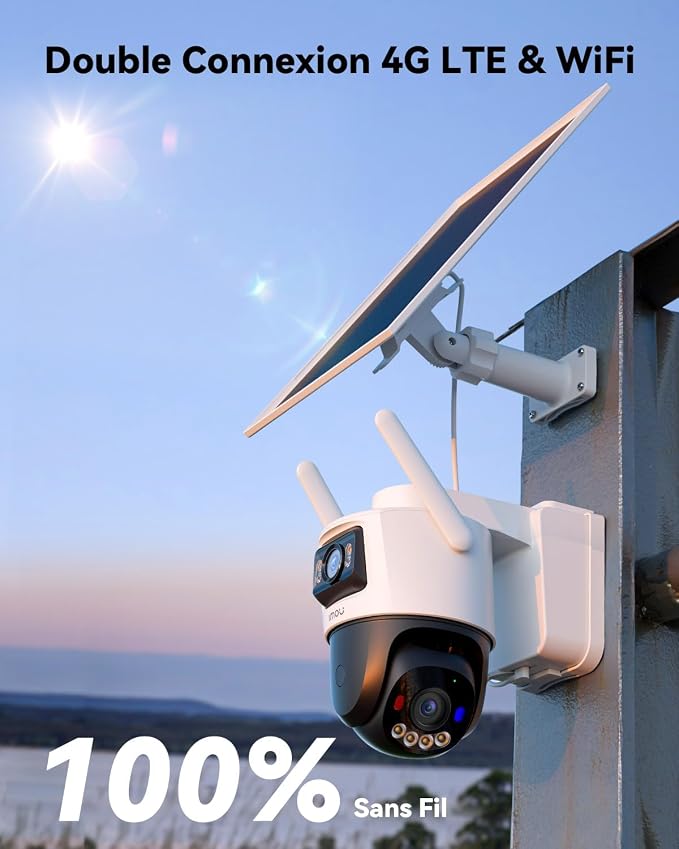 Caméra de sécurité solaire Imou IPC-SA70F-10M1T2 – Double 5 MP – Wi-Fi et 4G LTE – IP65