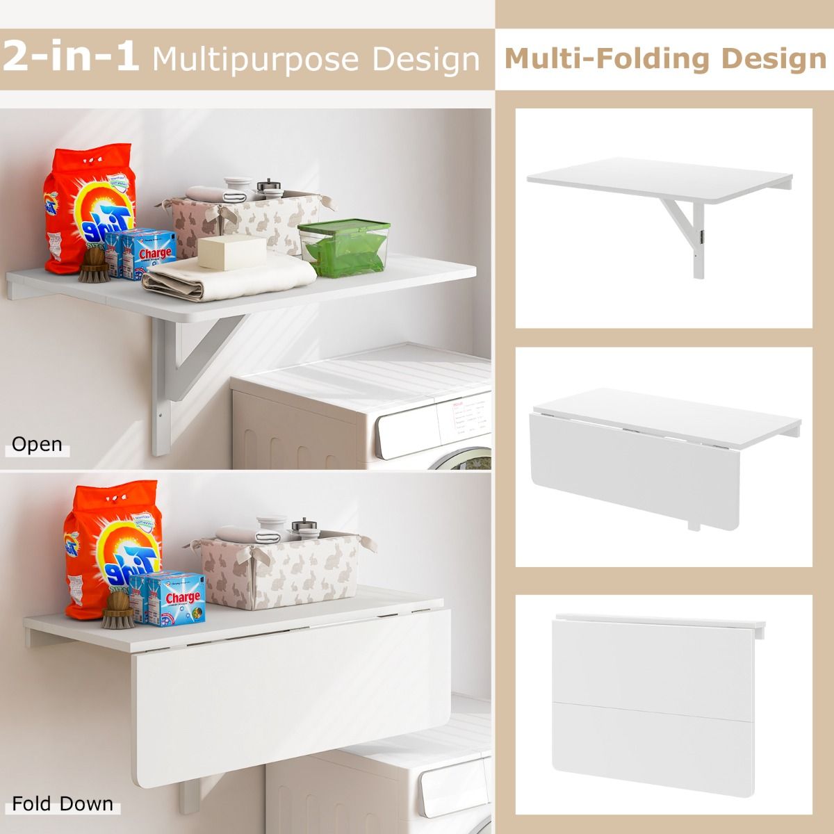Table pliante murale Coast - blanc - 80 x 60 x 45 cm