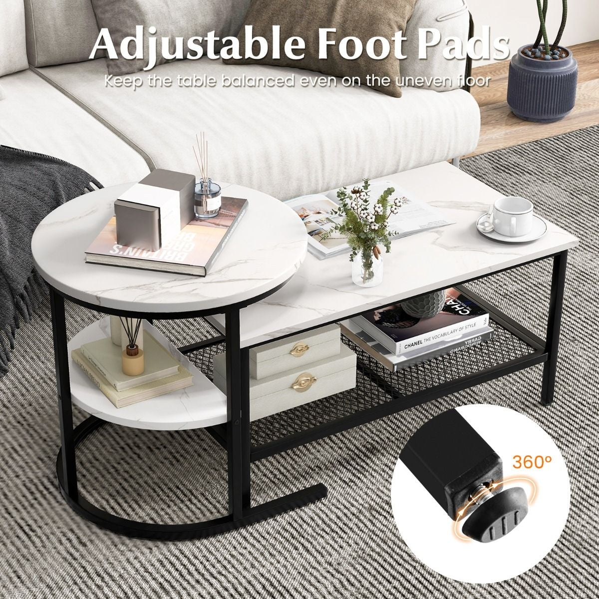 Coast Side Table - Set of 2 - Marble print - White/Black