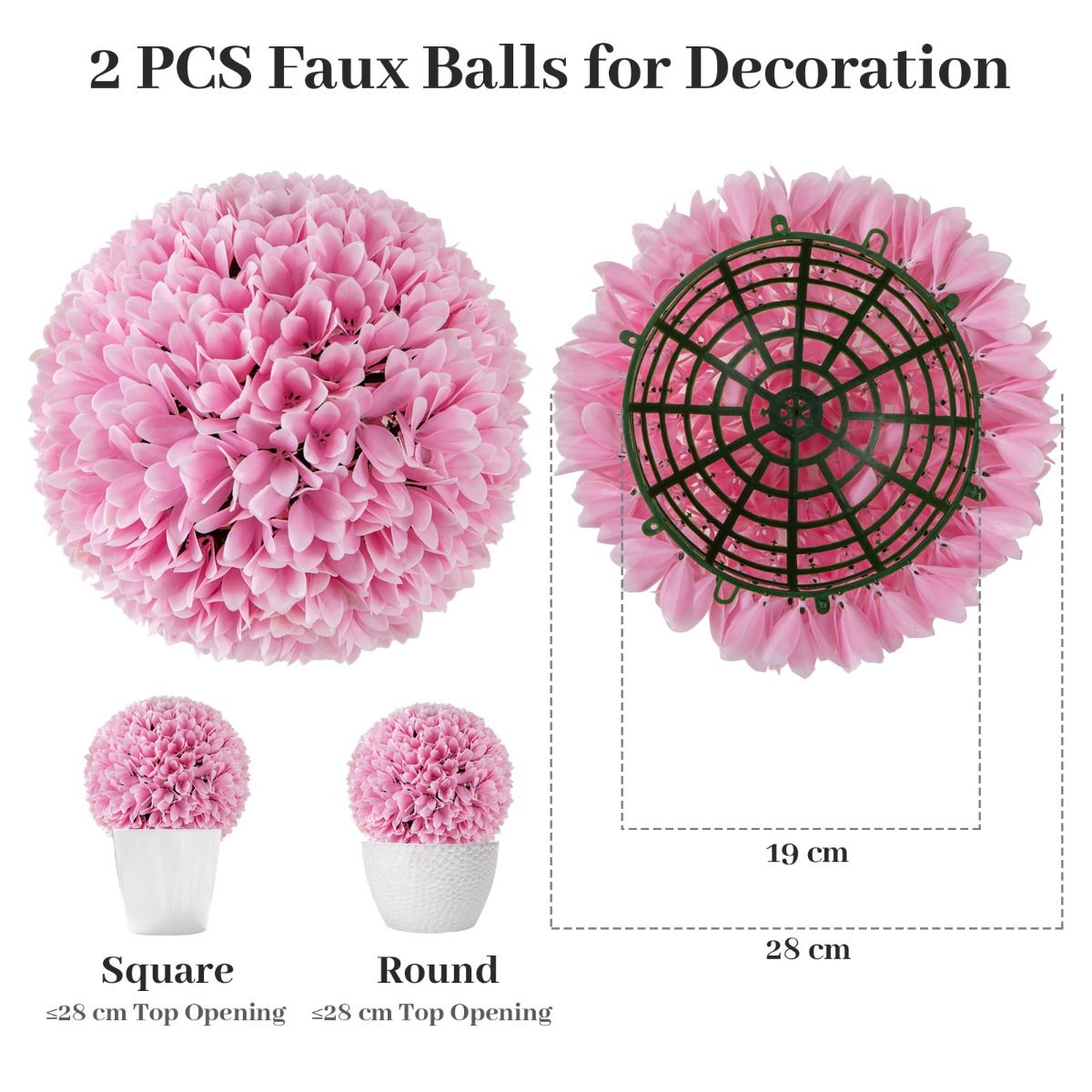 Coast - Lot de 2 boules de buis artificielles - feuillage réaliste - sans entretien - vert/rose - 28 cm