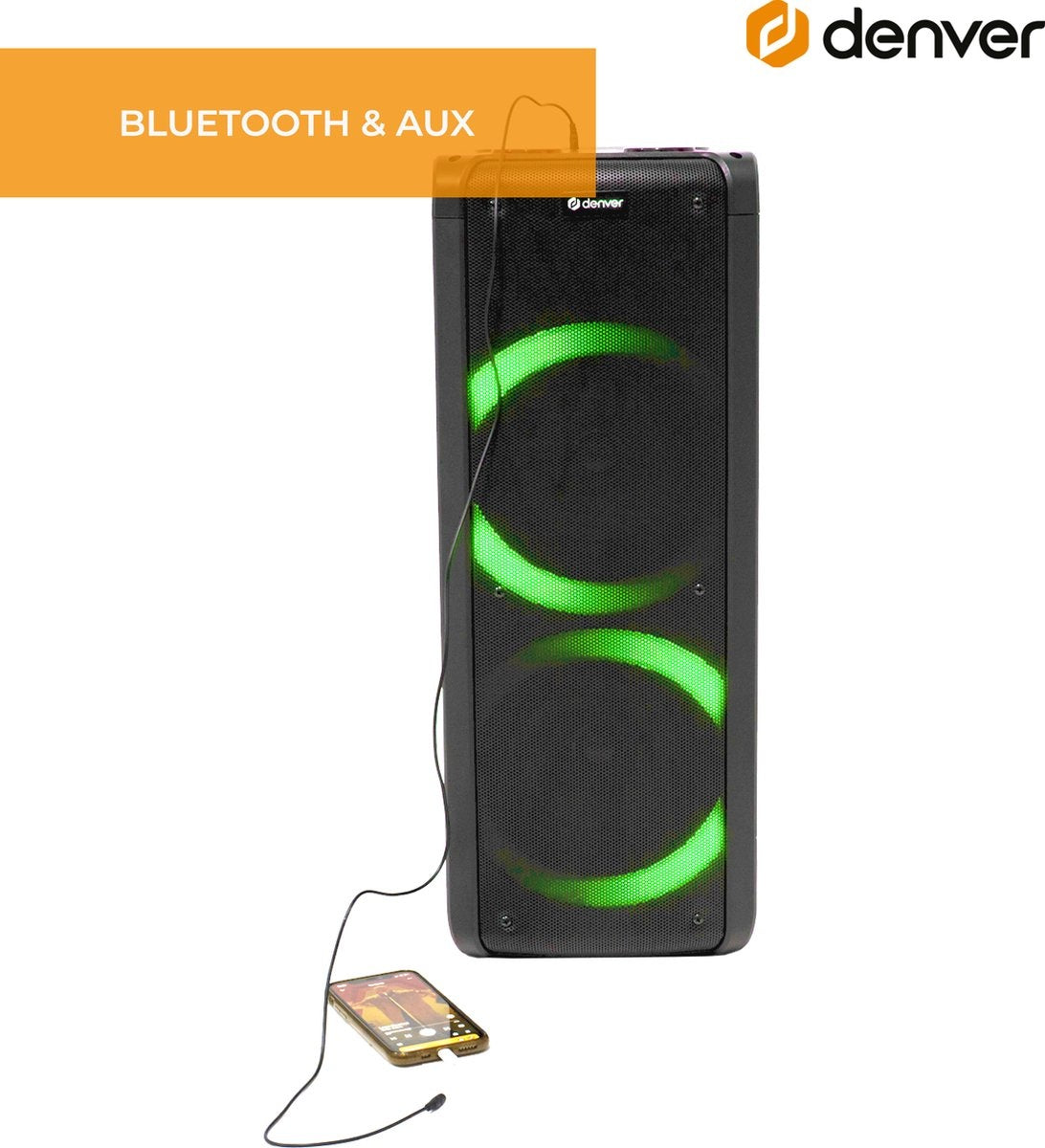 Haut-parleur Denver, Bluetooth, Party Box Disco, Lights, Noir