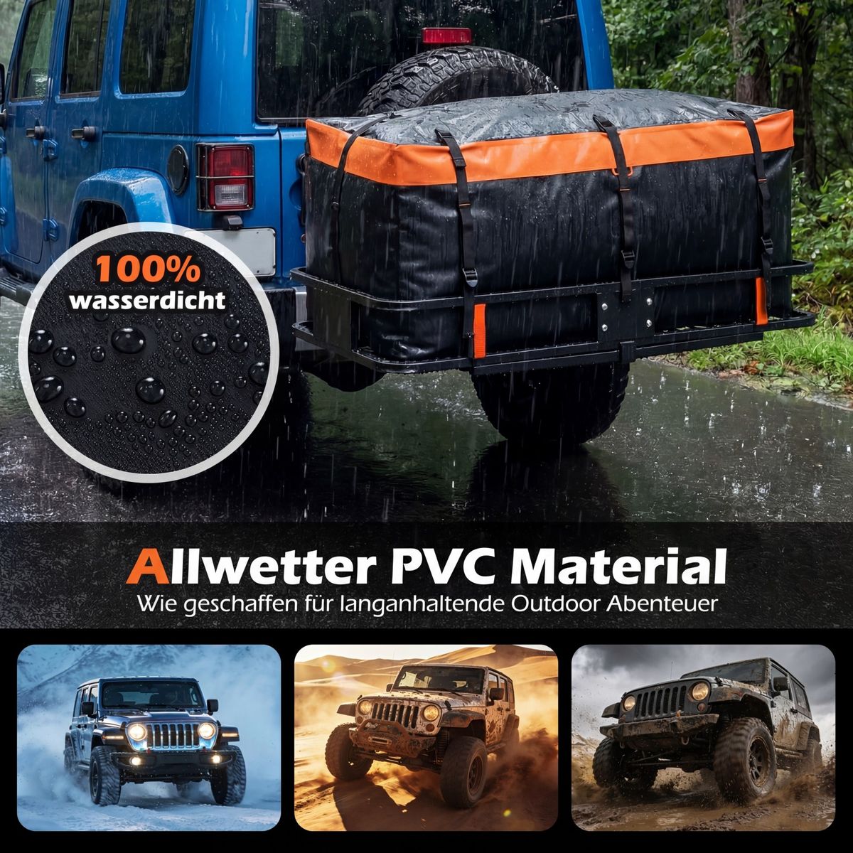 Coast Coffre de toit pour attelage - 455 litres - étanche - avec sangles et sac de rangement - orange/noir