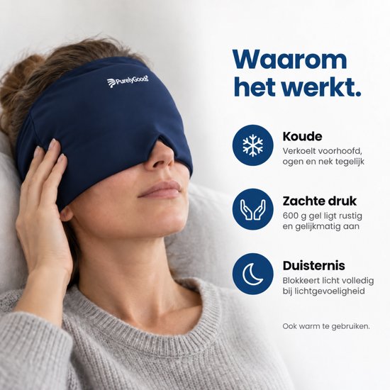 Masque anti-migraine PurelyGoods® 600 g - Compresse froide avec sachet de congélation - Bleu