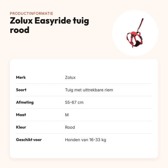 Harnais pour chien ZOLUX Easyride rouge avec laisse automatique - Taille M