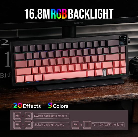 Ajazz AK650 - Clavier gaming sans fil - Mécanique - Gasket - Hot Swap - Tri-mode - QWERTY - 66 touches - Bramen