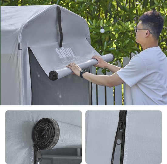 SoBuy Bâche résistante aux intempéries pour garage à vélo/remise à outils, protection contre les UV, protection contre la pluie, bâche extérieure pour jardin, patio, argent, 120 x 176 x 163 cm, SDA11-SIL