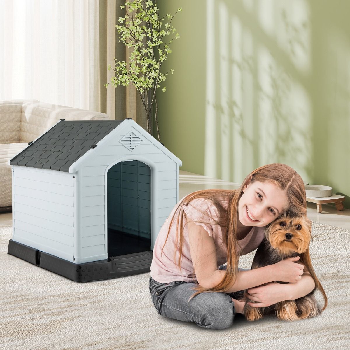 Niche pour chien Coast en plastique - fond surélevé - toit imperméable - gris - 70 x 65 x 71,5 cm