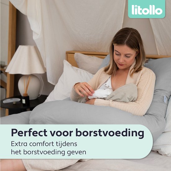Oreiller de grossesse Litollo® XXL - Oreiller d'allaitement - Oreiller de corps - Body pillow - 280 cm - Housse amovible - Gris