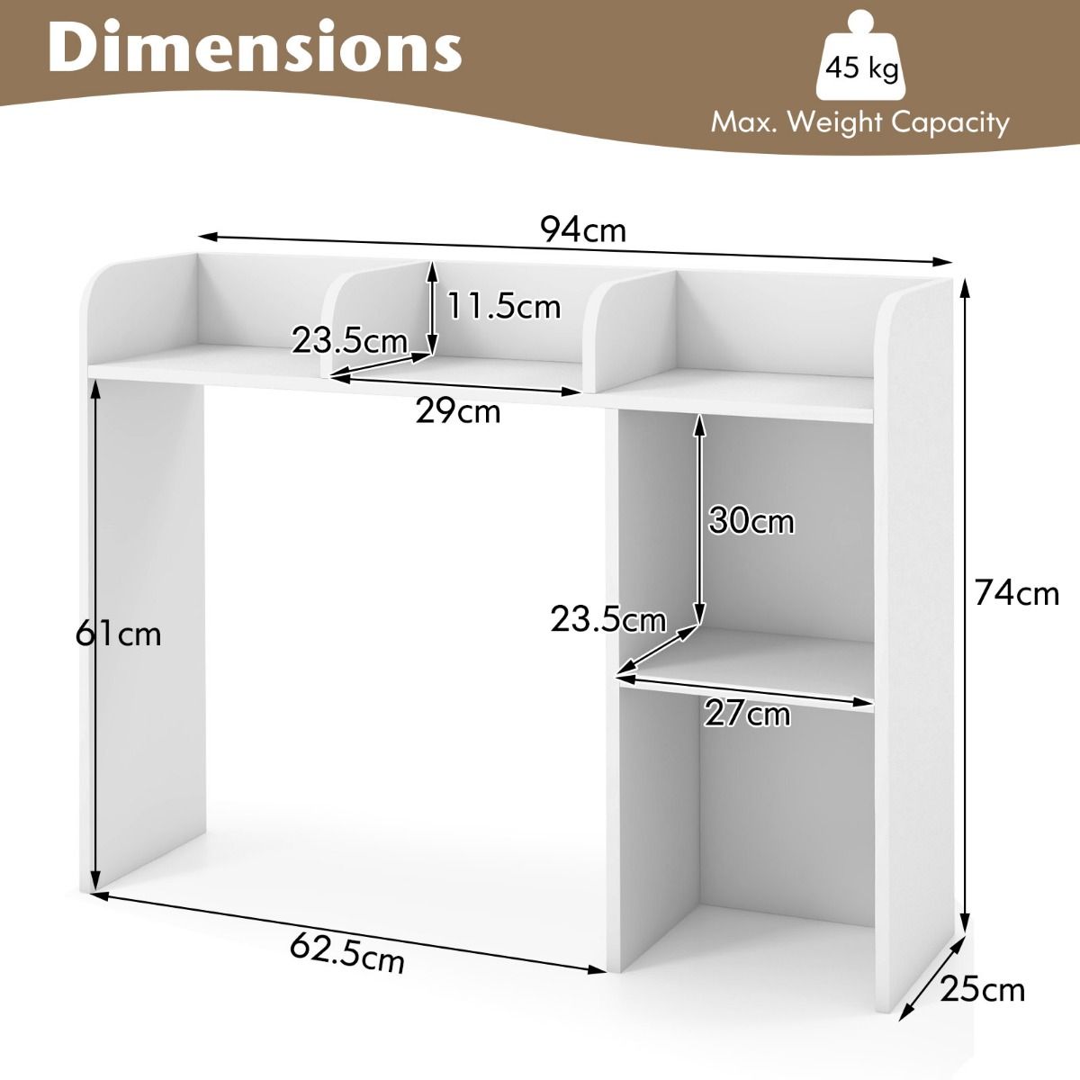 Étagère de bureau Coast - Étagère à 4 tablettes - Système de rangement à compartiments ouverts - Blanc - 94 x 25 x 74 cm