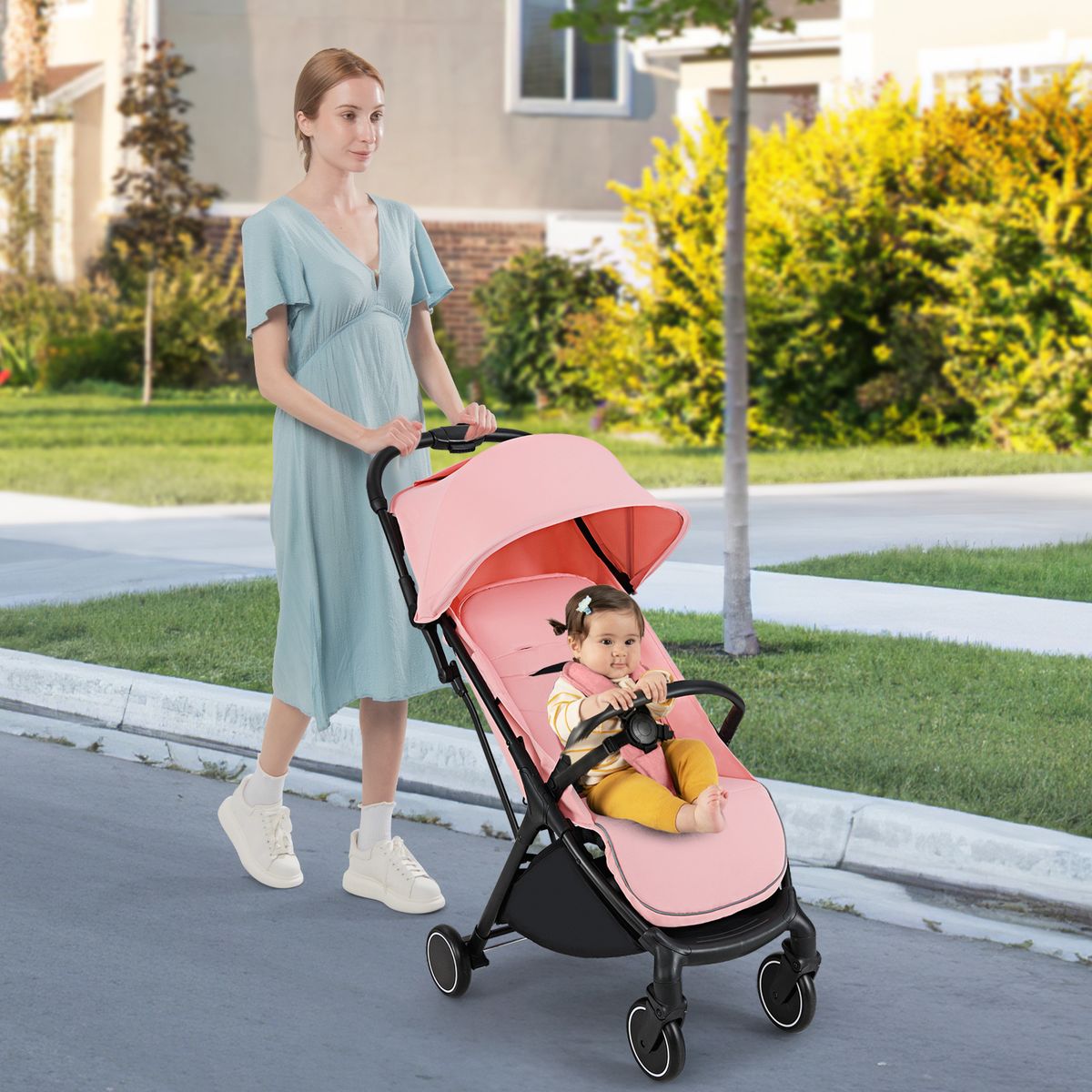 Poussette Coast - poussette de voyage pliable - dossier et repose-pieds réglables - rose