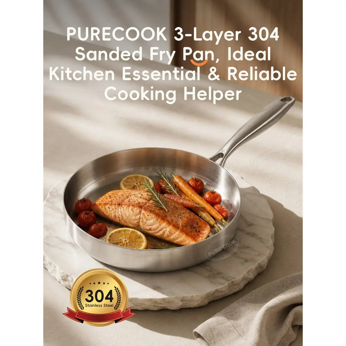 Poêle PURE COOK 304 en acier inoxydable à trois couches - 20 cm - compatible induction - sans couvercle