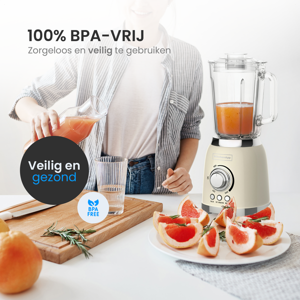 Mixeur KitchenApp Retro, pichet en verre de 1,5 litre - 800 W - Glace pilée, smoothies et fonction « Pulse » - Vitesse réglable en continu - Beige