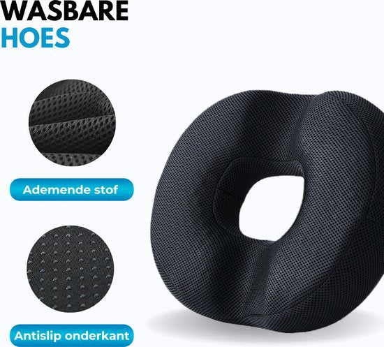 Coussin de siège - Softsie - Mousse à mémoire de forme - Forme beignet - Respirant et antidérapant - Housse lavable - Hypoallergénique