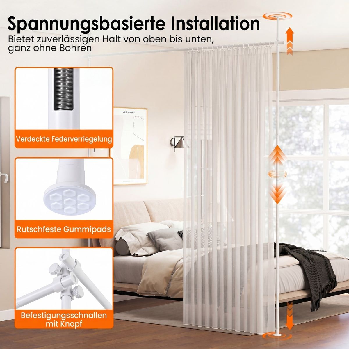 Système de rideaux Coast pour séparer une pièce - sans perçage - réglable en hauteur et en largeur - blanc