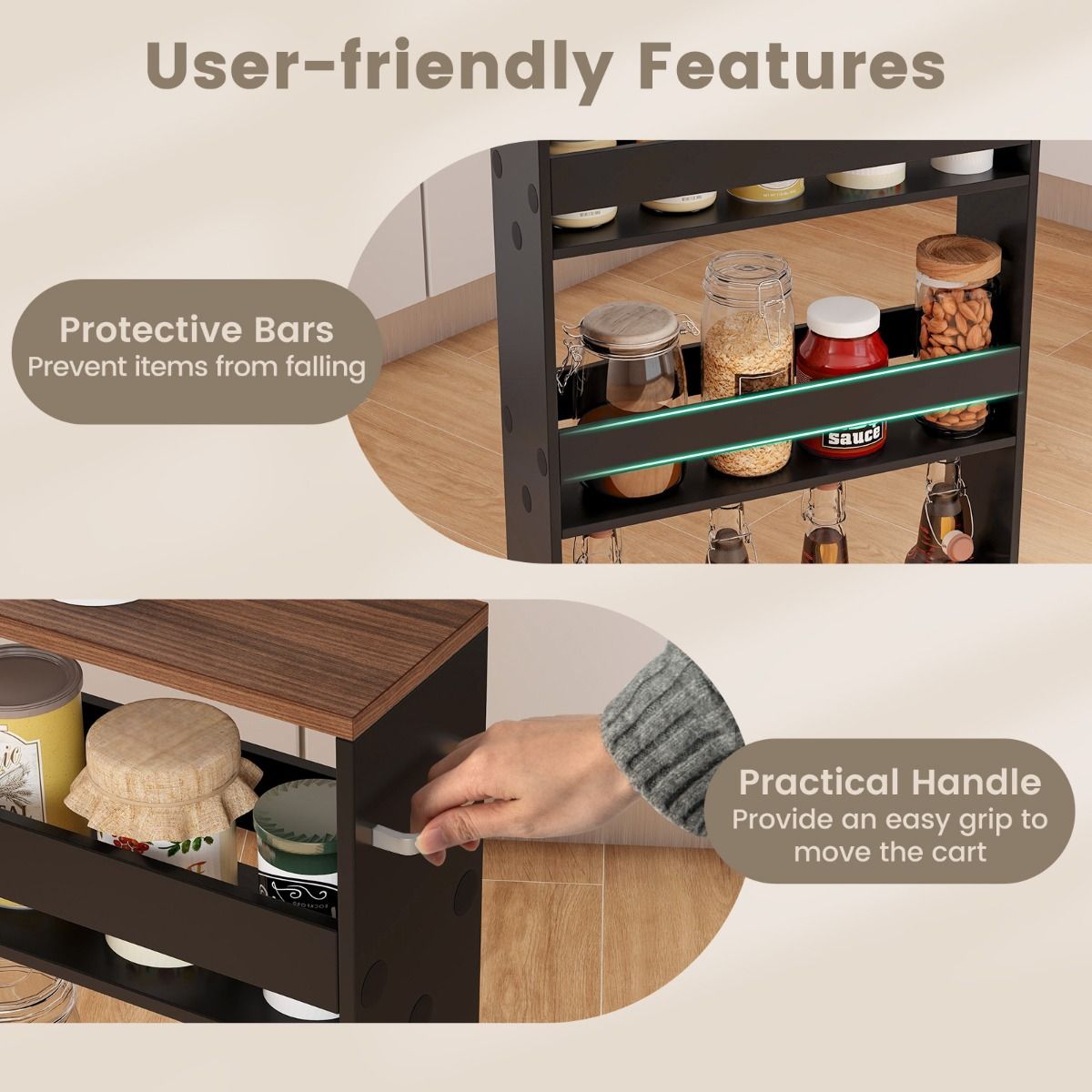 Coast Bathroom Rack On Wheels - 4-Layers - 48 x 13 x 81 cm - Black with Brown