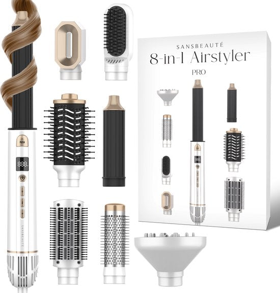 Brosse coiffante 8 en 1 - Sansbeauté® - Diffuseur inclus -  Brosse sèche-cheveux – Fer à boucler – Brosse chauffante – Fonction air froid