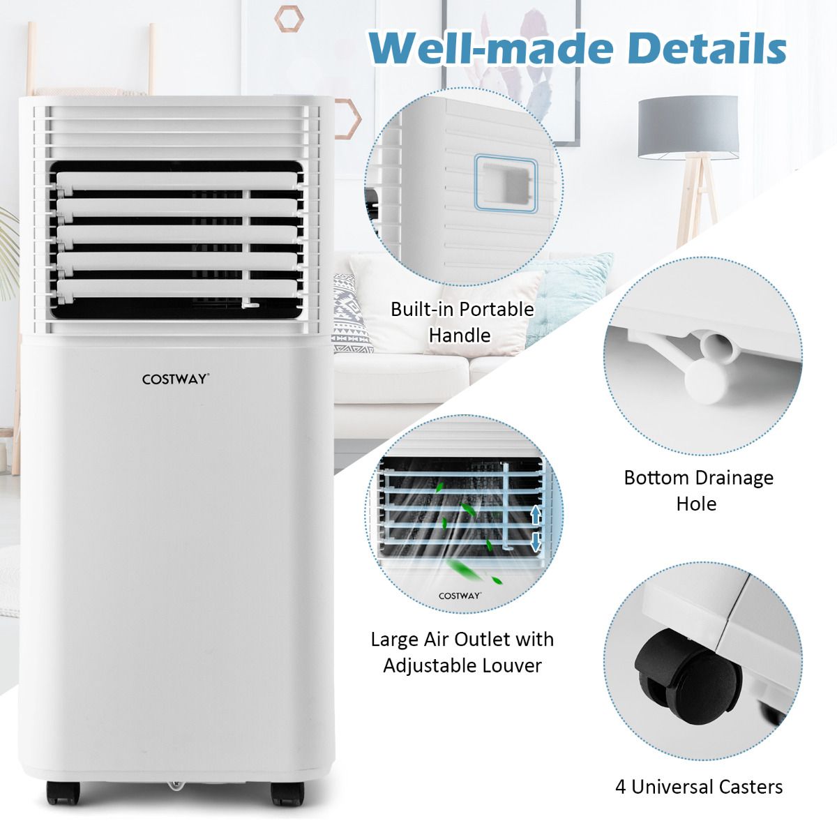 Climatiseur portable Coast 4-en-1 - 7 000 BTU - 15 m² - Refroidisseur d'air, déshumidificateur et ventilateur - Noir