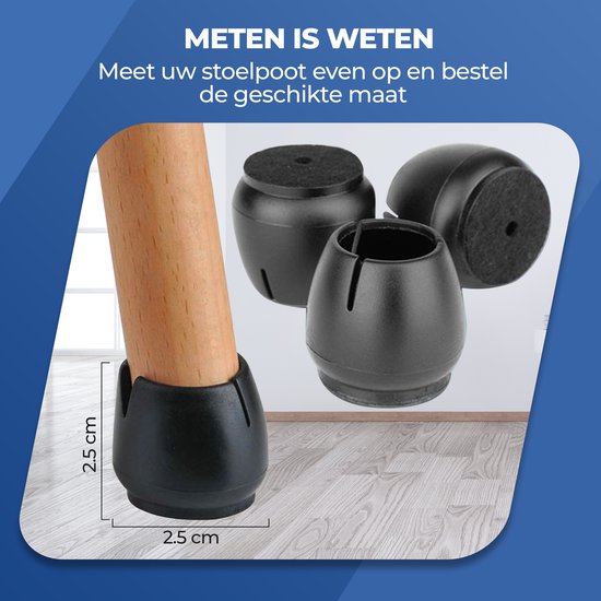 Roegaarden Protecteurs de pieds de chaise ronds - Capuchons de pieds de chaise - Feutres de pieds de chaise - 24 pièces - Noir - 17-21MM