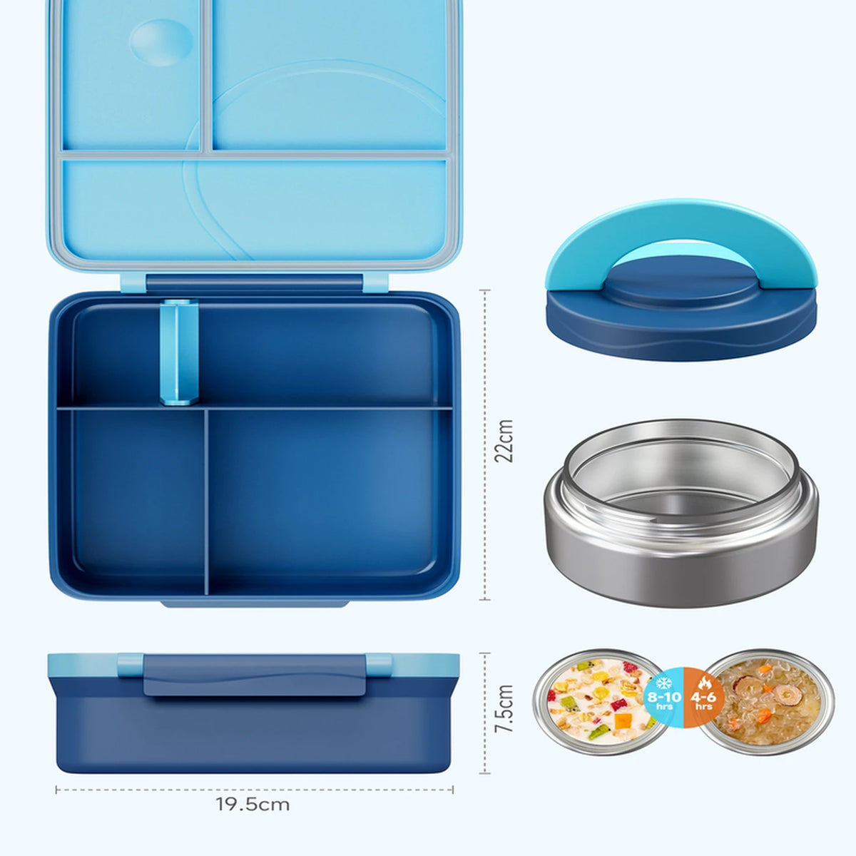 Boîte à repas Meoky à compartiments - Fermeture simple - 54 oz - Bleu