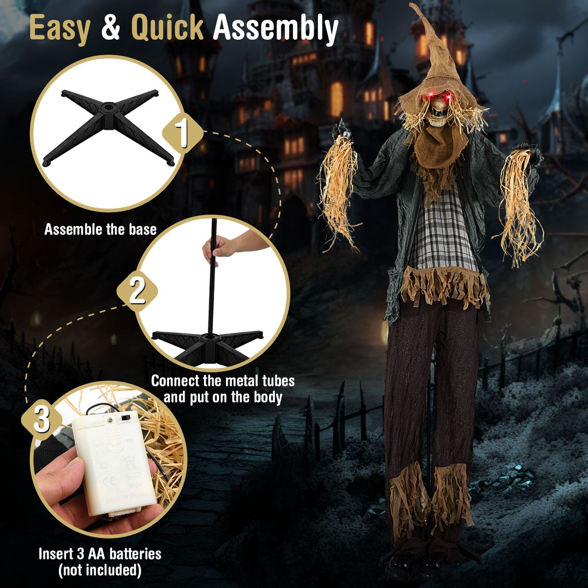 Épouvantail Coast Halloween - animé - à détection de bruit - yeux lumineux - 213 cm