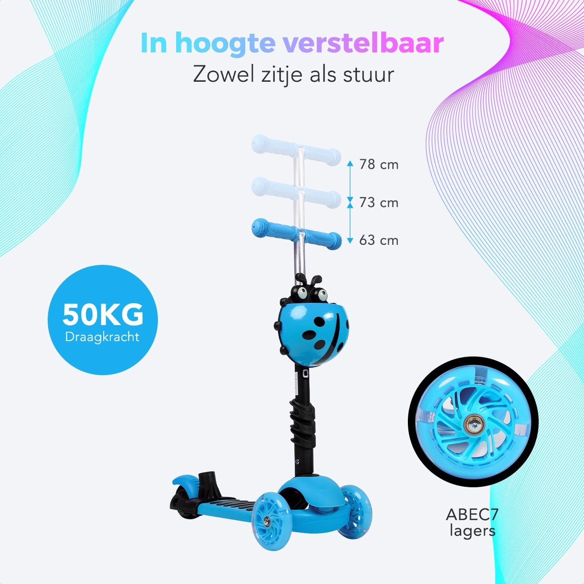 LifeGoods MultiRider - Scooter pour enfants avec barre de poussée - 3 -8 ans - Garçons/Filles - 3 roues lumineuses - Bleu