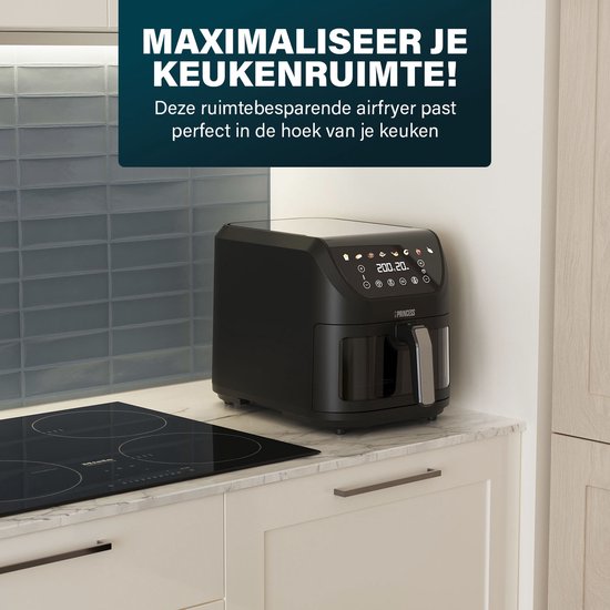 Friteuse à air chaud Princess 182257 SlimFry - Capacité de 8 L - Fenêtre de visualisation transparente - Écran tactile numérique - 8 programmes préréglés - Design compact - 2000 W