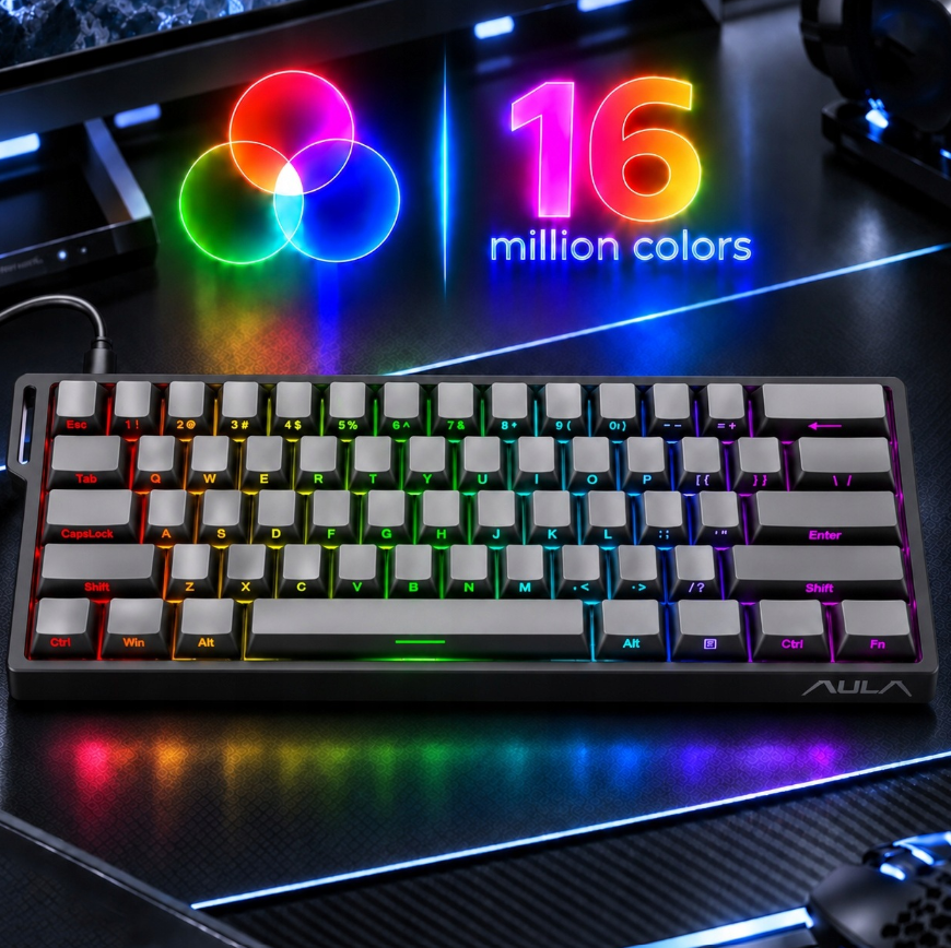 Clavier gaming AULA WIN60 HE - Compact 60 % - Commutateurs magnétiques - 8 000 Hz - Rapid Trigger - RGB - 30,2 x 10,9 cm