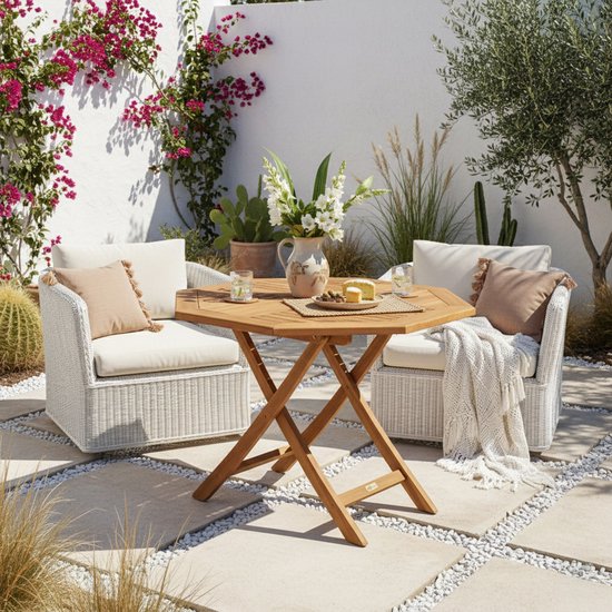 Table de jardin octogonale AXI Sana en teck – 100 x 100 x 75 cm – Pliable – Table pliante octogonale – Table de jardin en bois – Marron – Pour 4 personnes – Pour le jardin, la terrasse et le balcon