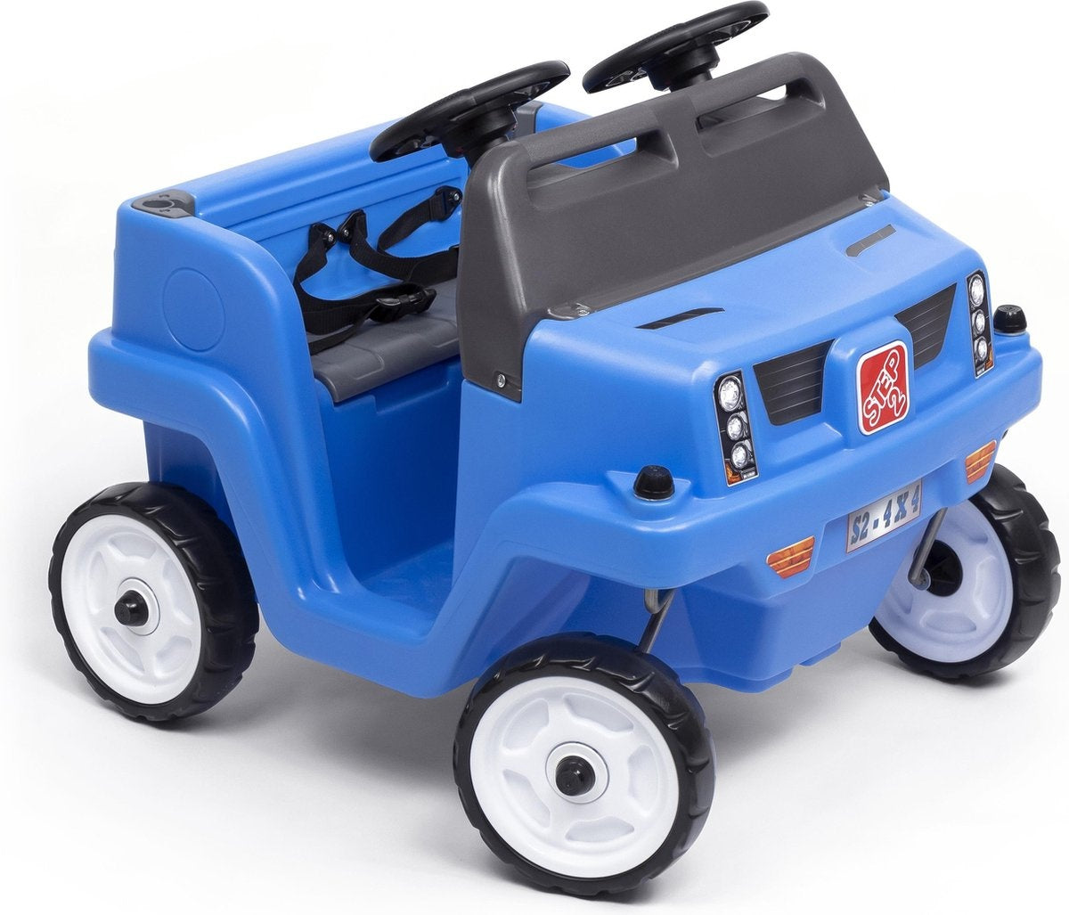 Step2 walking car Side-By-Side Push Around SUV in Blue - Voiture à pousser pour 2 enfants - Auvent pour l'ombre - Voiture à pousser avec barre de poussée et auvent - Pour les enfants à partir de 2 ans