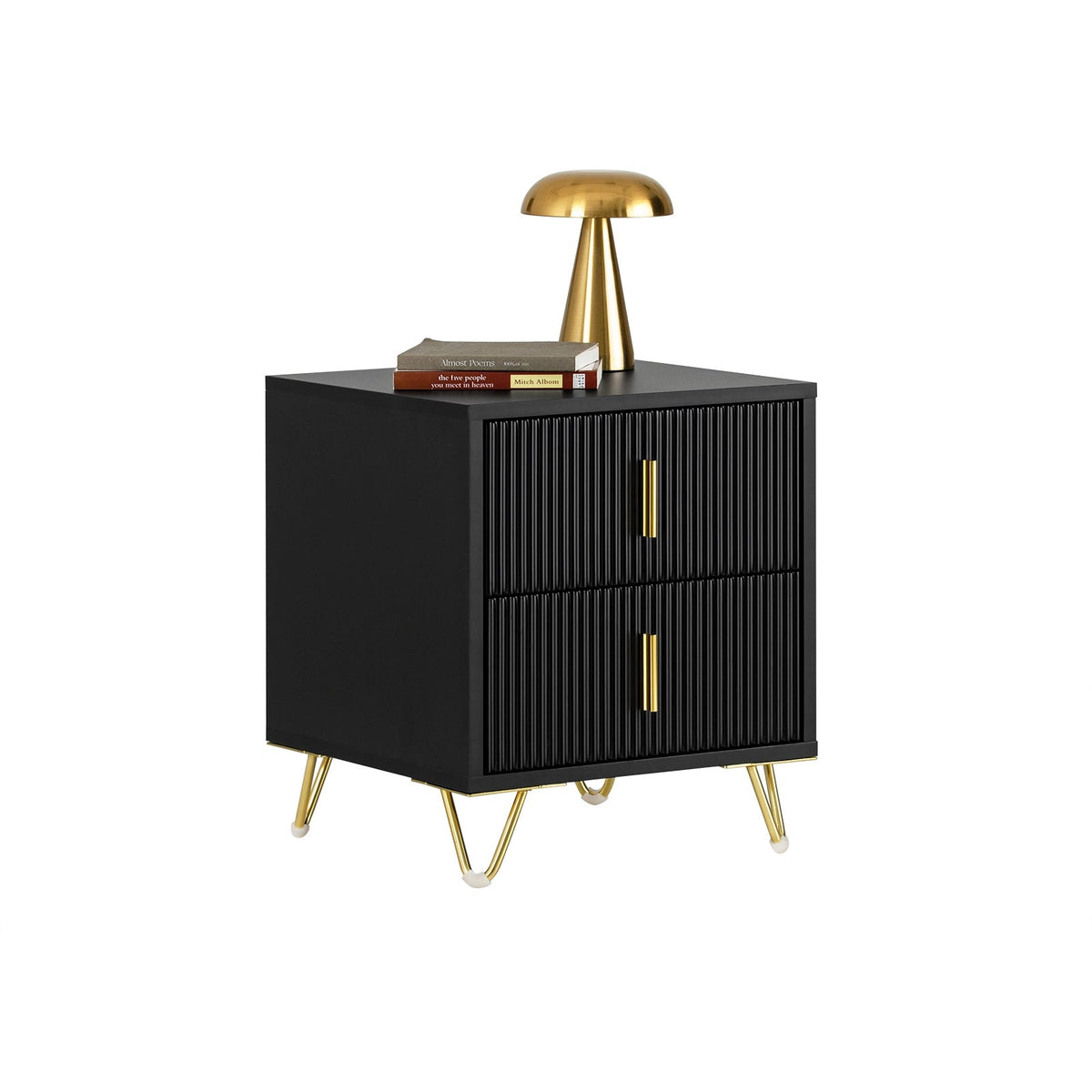 Table de nuit SoBuy, avec 2 tiroirs coulissants, Max. 25KG, 30 x 40 x 47 cm, Noir/Doré