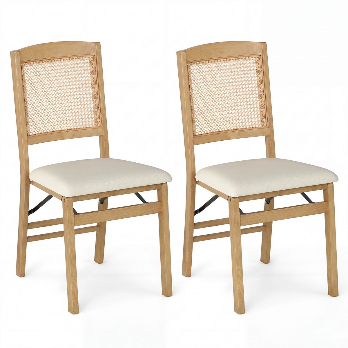 Ensemble de 2 chaises de salle à manger pliantes Coast - Bois et rotin PE - Assise en lin - Couleur naturelle